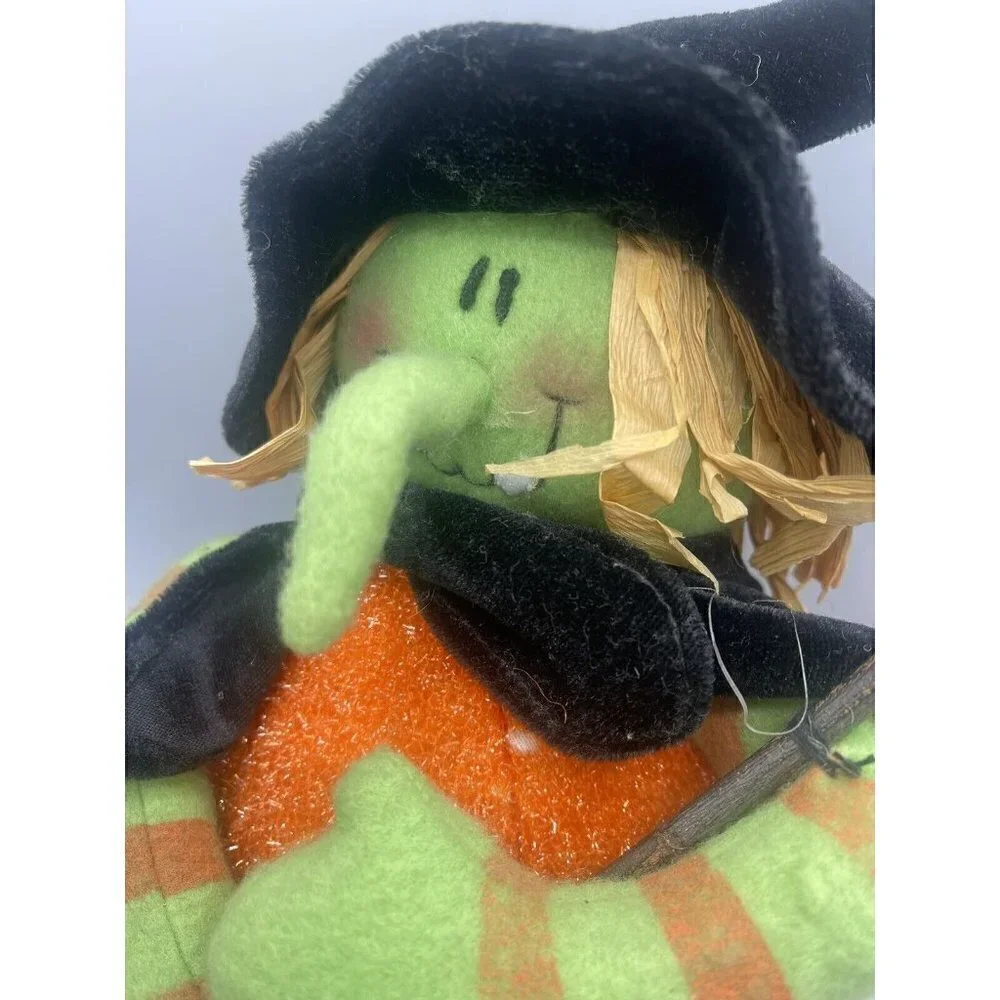 Halloween Witch Shelf Sitter 10” Decor Plush Green